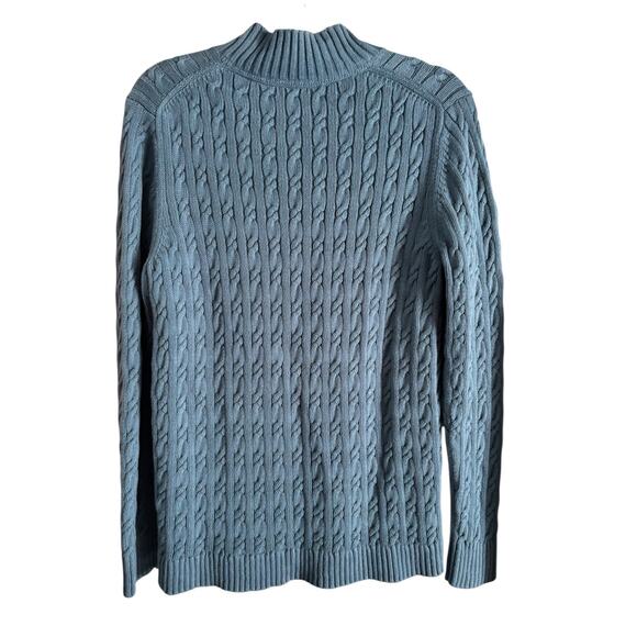 L.L. Bean Women’s Chunky Cable Knit Blue Split Neck Long Sleeve Sweater Large - Picture 4 of 7